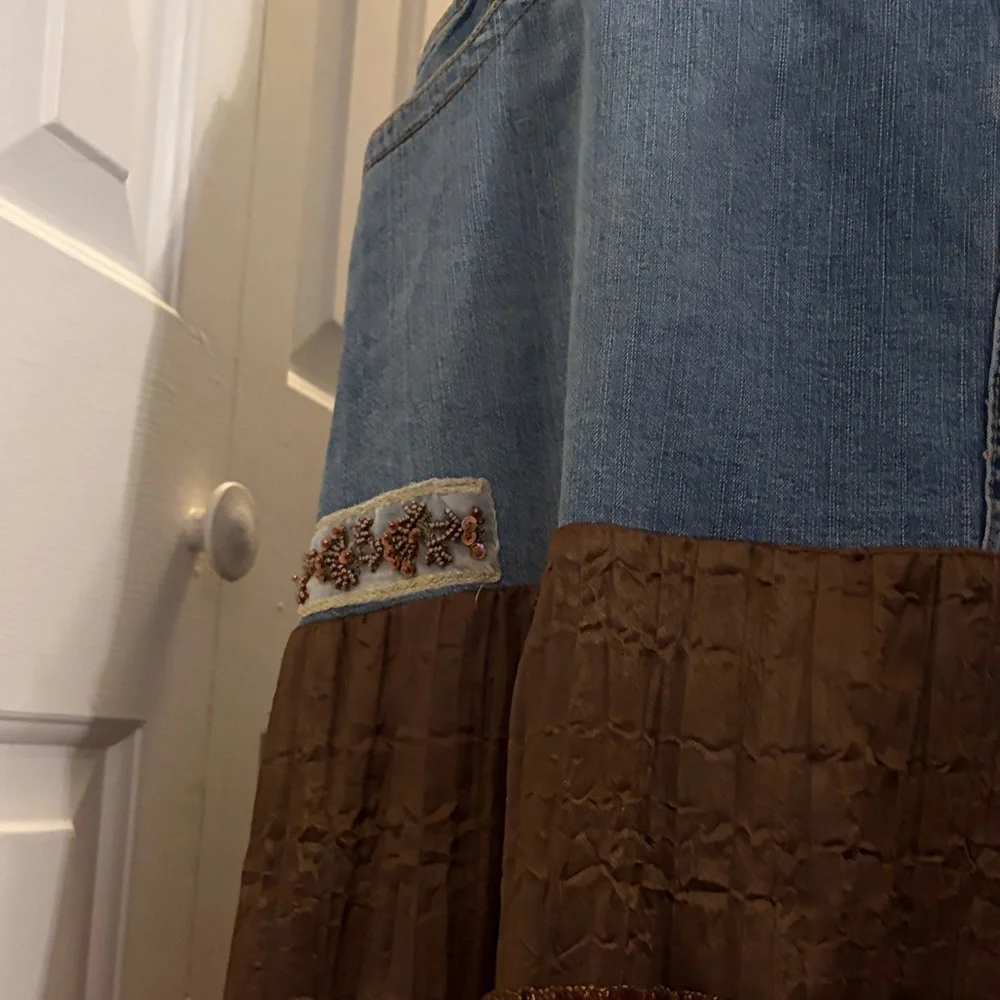 Venezia Vintage Denim Jean Patchwork Beaded Bohemian Skirt - Picture 4 of 8
